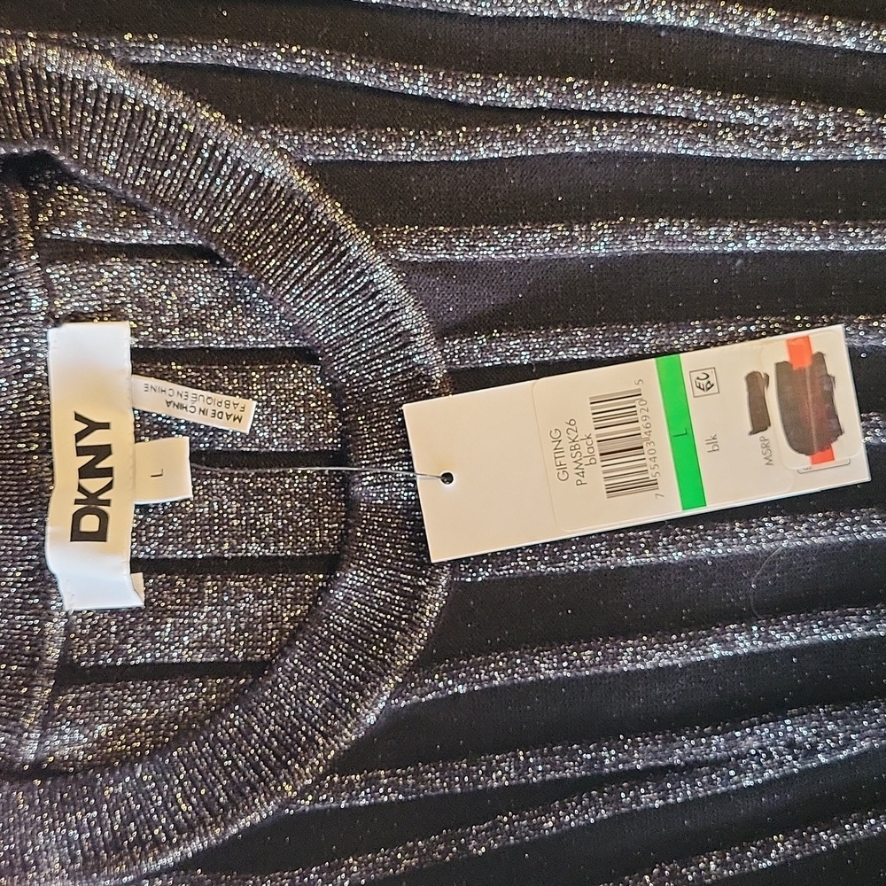 DKNY black and silver shine sweater NWT size Large